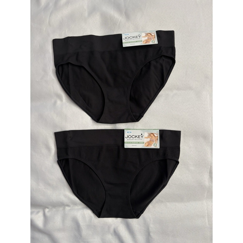 NEW Jockey Black Generation Seamfree Ribbed Bikini Panty Women's Large 2 Pair